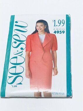 Vintage 1990s Butterick Sewing Pattern 4959 Misses Jacket Skirt Top Size 18-22